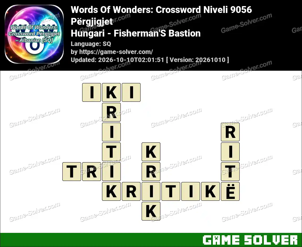Words Of Wonders: Crossword Niveli 9056 Përgjigjet – Hungari – Fisherman’S Bastion